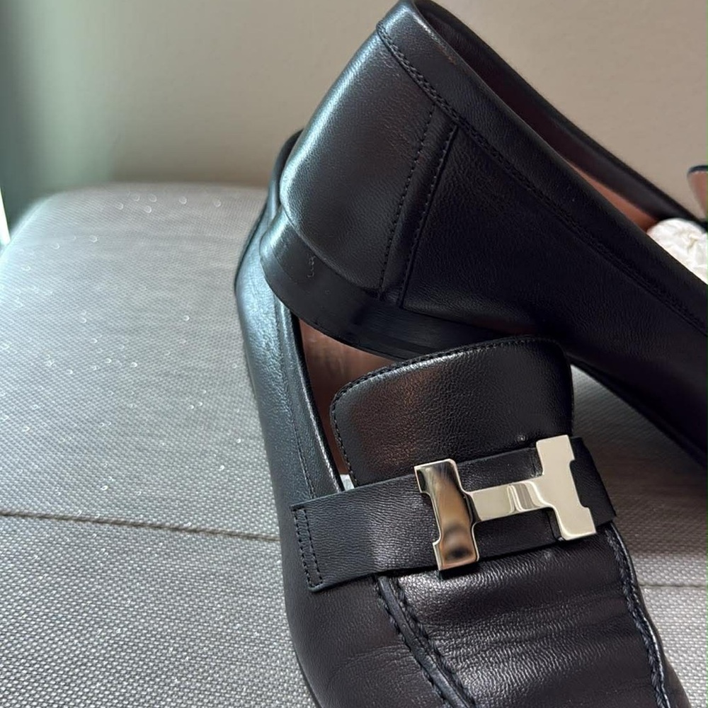 Hermes Black Leather Mules with Silver Accent - Picture 2 of 3